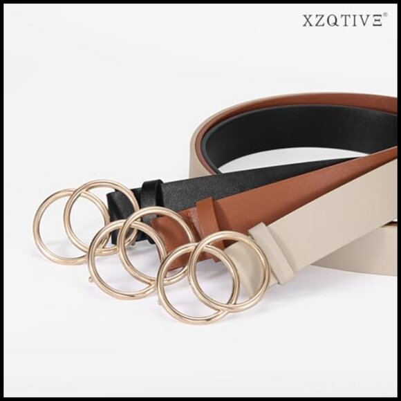 Women\'s Faux Leather Belts with Gold Buckle 3 Pack for Jeans Dresses main image 6